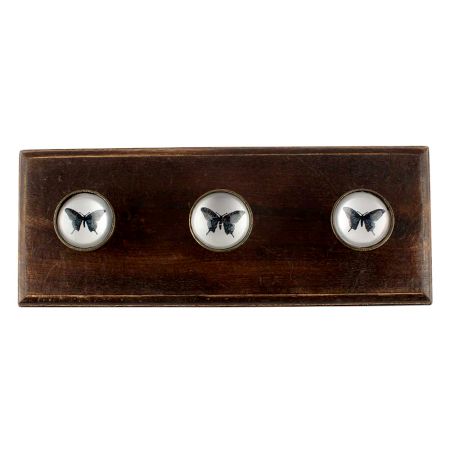 Butterfly Inside Glass And Metal Wooden Hook